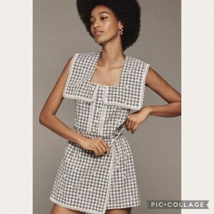 NWT Anthro Anna Sui Daisy Square-Neck Embroidered Gingham Romper (Price Firm)